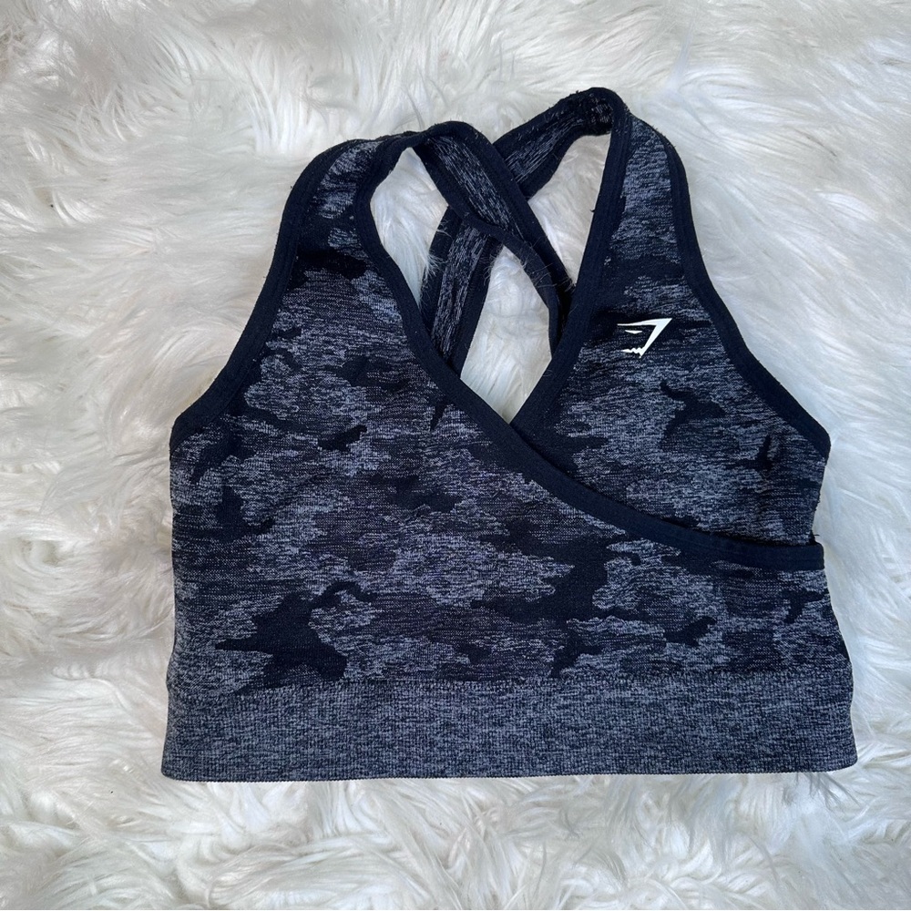 Gym shark camo sports bra